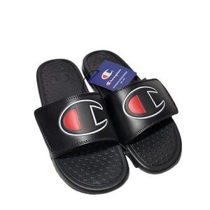 Champion Unisex Slide Sandals Men Size 7 Women Size 9 Black Hook & Loop Closure